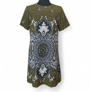 Abercrombie & Fitch Bold Paisley Boho Olive and Navy Mini Dress Women’s M